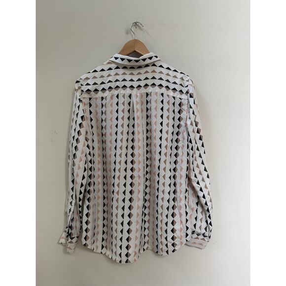 Theory Diamond Triangle Print Silk Button Up Shirt Blouse Career Coroporate - Picture 4 of 8